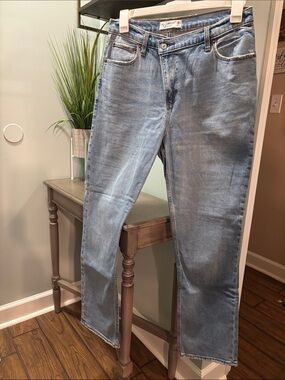 Abercrombie Light Wash Jeans with Asymmetrical Zipper